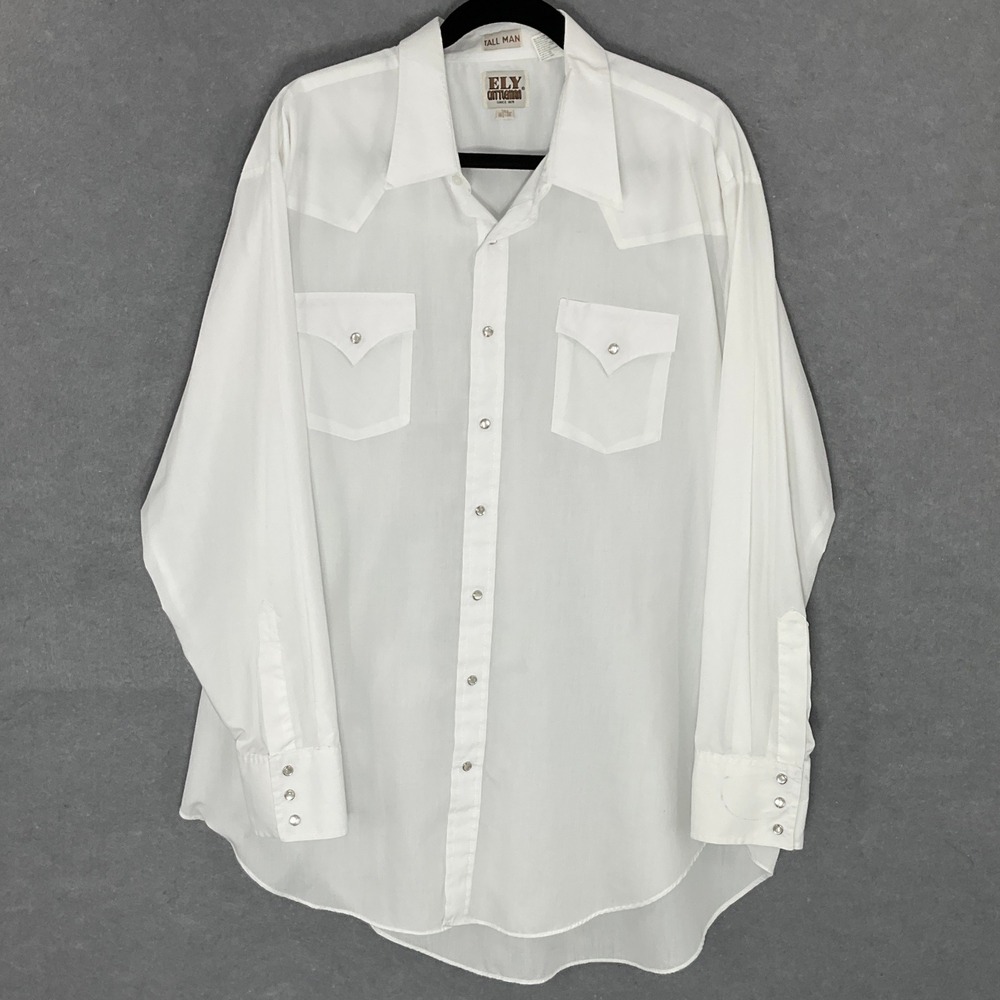 Fly Cattleman Western‎ Shirt Tall Man Cowboy Rodeo Pearl Snap White 18 1/2x36